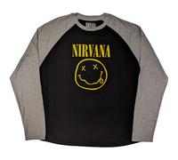 Nirvana Yellow Happy Face Raglan Black & Grey M Maglietta