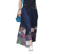 NiSeng Donna Lunga Gonna Stampato a Vita Alta Retro Maxi Gonna Elegante Azzurro 2 90CM