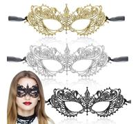 NISENTIA 3 pezzi maschera da donna, maschera veneziana da donna, travestimento viso sexy maschere maschere maschere sexy per Halloween, carnevale, abito da sera, ballo, festa, nero, oro, argento