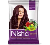 Nisha Hennè, colore rosso bordeaux, confezione da 6 pezzi, colore naturale per capelli vegetali con amla, shikakai, ibisco, aloe vera, ayurvedico, erbe aromatiche, cura dei capelli con adesivo Kajal