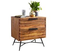 Nishan - Consolle da notte 60 x 60 x 40 cm, design Sheesham, comodino con cassetti, con vano portaoggetti