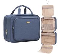 NISHEL Beauty case da viaggio con 4 sezioni, da appendere, grande, per trucchi e cosmetici, per bagno e doccia, Blu, With Oversized Outer Pocket, Design elegante