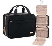 NISHEL, beauty case da viaggio, da donna, organizer portatile da appendere, per shampoo, balsamo, set di pennelli, accessori per il trucco, dimensioni medie, nero