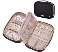 NISHEL Custodia per gioielli da viaggio, organizer per collane, orecchini, anelli, bracciali, orologi, colore nero