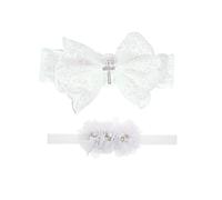 Nishine 2 confezioni di fascette per capelli bianche con fiocco per neonati, per battesimo e cresima, fascia per capelli per neonati e bambini (con bottone a croce)