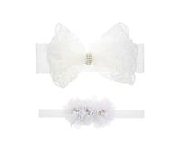 Nishine 2 confezioni per battesimo per neonato, con fiocco bianco, fascia per capelli per bambini (bottone a cerchio)