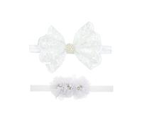 Nishine 2 confezioni per battesimo per neonato, con fiocco bianco, fascia per capelli per bambini (bottone perla)