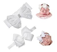 Nishine 2 confezioni per battesimo per neonato, con fiocco bianco, fascia per capelli per bambini,nodo di prua