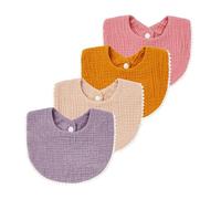 Nishine Bavaglini Neonato 4 Pezzi in Mussola, Bavette Assorbenti per Pappa e Dentizione, Set Bambini con Bottoni a Pressione Unisex (Giallo)