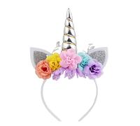 Nishine Cerchietto per capelli con corno di unicorno, con orecchie glitterate, tiara per ragazze, feste, compleanni, cosplay (argento e rosa)