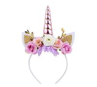 Nishine Cerchietto per capelli con corno di unicorno, con orecchie glitterate, tiara per ragazze, feste, compleanni, cosplay (rosa e avorio)