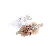 Nishine Cerchietto per capelli da battesimo in tessuto elasticizzato per neonati, confezione da 2 pezzi (bianco/cachi)