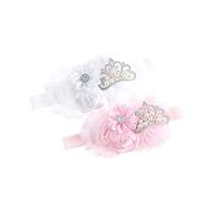 Nishine Cerchietto per capelli da battesimo in tessuto elasticizzato per neonato, confezione da 2 pezzi (bianco/rosa)