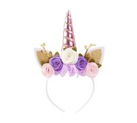 Nishine Fascia per capelli con unicorno, fiori in tessuto non tessuto, orecchie di gatto, tiara con corno glitterato, per cosplay, feste a tema unicorno, colore: rosa