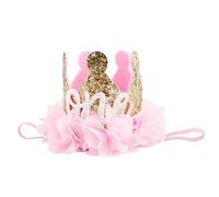 Nishine Fascia per capelli dorata con corona di fiori rosa, per feste di compleanno, accessori per foto (chiffon e Uno)