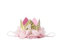 Nishine Fascia per capelli dorata con corona di fiori rosa, per feste di compleanno, accessori per foto (chiffon e 1)