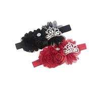 Nishine Fascia per capelli per battesimo per bambine, in tessuto, con fiori, tiara elastica in coppia (rosso/nero)