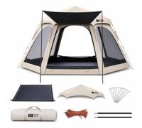 Nishiyuenyi Automatica per Famiglie Impermeabile Campeggio, Apertura Rapida con Protezione, per spiaggia, Tenda esagonale automatica, colore titanio nero, taglia grande con tappetino antiumidità