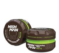 NISHMAN Cera per Capelli per Uomini 08 - Matte 150g - Profumo di Vaniglia - Aspetto Matte Naturale - Forte Tenuta - Argilla per Capelli Aqua Wax - Controllo e Definizione a Lunga Durata