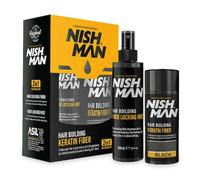 Nishman hair building keratin fiber & locking mist spray set black