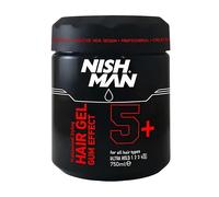 NISHMAN Hair Styling Gel 5+ Gum Effect 750 ml - Gel styling a tenuta ultra forte con lucentezza a lunga durata e stile definito per uomo