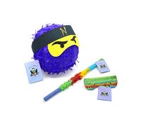 Nislai® Ninja Piñata Set | pentolaccia Compleanno Bambini | Festa dei Ninja | Pinata di Compleanno | compreso Bastone e Maschera | Colore da Scegliere: Verde, Nero, Blu, Rosso (Blu)