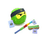 Nislai® Ninja Piñata Set | pentolaccia Compleanno Bambini | Festa dei Ninja | Pinata di Compleanno | compreso Bastone e Maschera | Colore da Scegliere: Verde, Nero, Blu, Rosso (Verde)