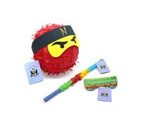 Nislai® Ninja Piñata Set | pentolaccia Compleanno Ninja Bambini | Festa dei Ninja | Pinata di Compleanno | compreso Bastone e Maschera | Colore da Scegliere: Verde, Nero, Blu, Rosso (Rosso)