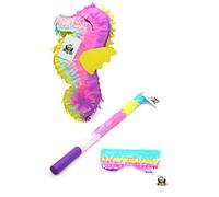 Nislai® Set di cavallucci marini Pinata | ragazze pinata compleanno | perfetto come regalo di pinata | per compleanno o come decorazione | 40 x 20 x 10 cm con bastone e maschera