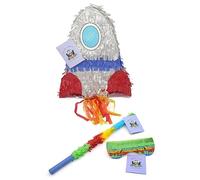 Nislai® Set di razzi Rocket Pinata | ideale per la festa del razzo spaziale | Pinata compleanno bambini | regalo Pinata | festa di astronauta | da battere | con maschera e asta | e 40 x 30 x 10 cm