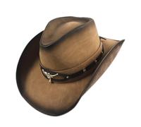 Nisone Cappello da cowboy in pelle per uomo e donna da cowgirl Sun Hat Outback Wide Brim (Colore: naturale, Taglia: 58-59 Cm)