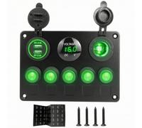 NITAGO Pulsantiera con 5 Interruttori, Verde, Verde | Multifunzione, Pannello Interruttori con Voltmetro Digitale, Impermeabile, per veicolo ricreativo, Auto