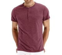 NITAGUT T-Shirt da Uomo in Cotone con Scollo Rotondo Maglia Henry in Cotone a Maniche Corte da Uomo A01 VG Rosso, L