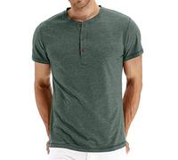 NITAGUT T-Shirt da Uomo in Cotone con Scollo Rotondo Maglia Henry in Cotone a Maniche Corte da Uomo, A01 Verde, L