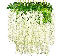 NITAIUN 12 Pezzi Glicine Artificiale Fiori Artificiale Vine Ghirlanda Glicine Finto Rampicante Fiori di Seta Piante Artificiali per Nozze Arco Festa Casa Giardino Hotel Decorazione (Bianca)