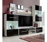 NITCA 5 pz Set Mobili da Soggiorno, Set Mobili TV con Vetrina Parete, Mobili TV con Luci LED, Set Vetrina da Parete, Facile da Montare, Nero 135x39x30 cm
