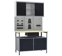 NITCA Banco da Lavoro con 3 Pannelli a Parete e 1 Armadietto, Set Banco da Lavoro in Acciaio, Tavolo da Lavoro, Banco Utensili, Regolabile in Altezza, Tipo 2