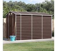 NITCA Capanno da Giardino in Metallo con Tetto Inclinato, Ripostiglio per Attrezzi con Porte Scorrevoli, Marrone 191x300x198 cm
