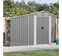 NITCA Casetta da Giardino in Metallo, Casetta Attrezzi da Giardino in Acciaio, Capanno da Giardino con Tetto Inclinato e Portalegna da Ardere, Grigio 277x93x179 cm