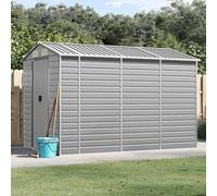 NITCA Casetta da Giardino per Attrezzi, Capanno da Giardino in Metallo con Tetto Inclinato, Ripostiglio per Attrezzi con Porte Scorrevoli per Giardino, Cortile, Grigio Chiaro 191x300x198 cm