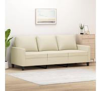 NITCA Divano a 3 Posti,Moderno e Salvaspazio in Legno con Cuscini,Divano Lounge in Legno e Tessuto di Lino, Seduta Imbottita,in Similpelle, Crema 180 cm