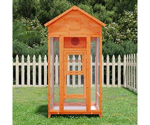 NITCA Gabbia per Uccelli, Gabbia Voliera per Uccelli, Canarini e Pappagalli, in Metallo, 91,5x53x170 cm, Legno Massello Pino, Marrone