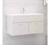 NITCA Mobile Bagno con Lavabo Integrato, Armadietto Sospeso, Mobiletto Sottolavabo con 1 Scomparto e 2 Ante, Bianco Lucido 90x38.5x46 cm