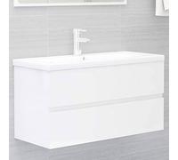 NITCA Mobile con Lavabo Integrato, Armadietto Bagno Sospeso, Sottolavabo con 1 Cassetto, Bianco Lucido 90x38.5x45 cm