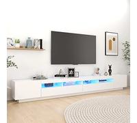 NITCA Mobile Porta TV con Luci LED, Mobile Televisore a Parete Moderno, Mobiletto TV, Mobile TV Soggiorno in Legno, Bianco 300x35x40 cm