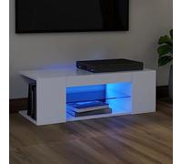 NITCA Mobile Porta TV con Luci LED, Mobile Televisore Soggiorno, Mobiletto TV con Ripiani di Vetro, Mobile TV, Bianco 90x39x30 cm