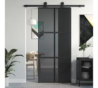 NITCA Porta Scorrevole Nera in Vetro Temperato e Alluminio, Binario Kit, Tipo 5 90x205 cm