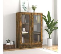 NITCA Vetrina Soggiorno Moderna, Mobile Vetrina Espositiva, Armadietto con Vetrina in Legno Multistrato, Rovere Fumo 82.5x30.5x115 cm