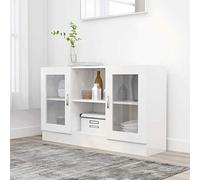 NITCA Vetrina Soggiorno Moderna, Vetrina Espositiva con 2 Ante e 2 Scomparti, Armadietto con Vetrina in Legno, Libreria Vetrina Basso, Bianco Lucido 120x30,5x70 cm