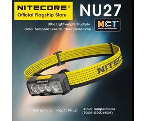 NITECORE NU27 56g Faro da trail running Leggero Luce calda Luce neutra/bianca fredda Lampada frontale a LED 600 lumen Ricarica USB-C